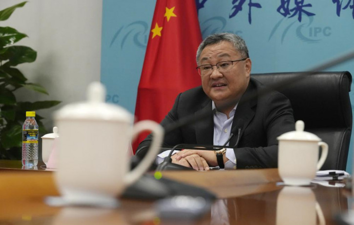 Fu Cong, a Foreign Ministry director general, speaks at a briefing for foreign journalists at the Foreign Ministry in Beijing, China, Wednesday, Aug. 25, 2021.