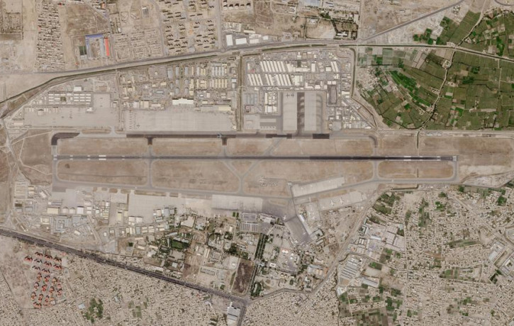 In this satellite photo taken by Planet Labs Inc., Kabul's international airport is seen Saturday, Aug. 28, 2021.