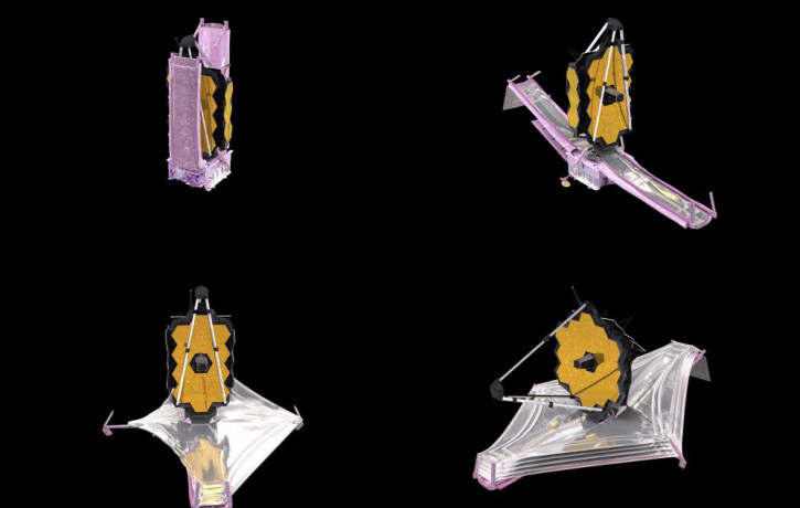 This combination of images from a computer animation made available by NASA in December 2021 depicts the unfolding of the components of the James Webb Space Telescope.