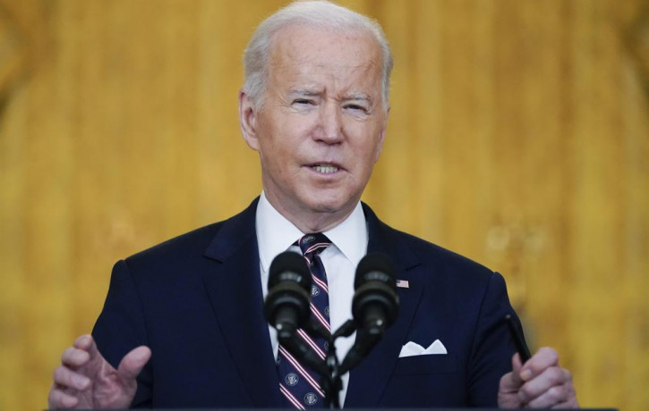 US President Joe Biden speaks about Ukraine in the East Room of the White House, Tuesday, Feb. 22, 2022, in Washington.