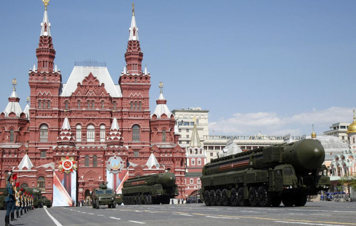 Russian ICBM missile launchers move during the Victory Day military parade marking 71 years after the victory in WWII in Red Square in Moscow, Russia, May 9, 2016.