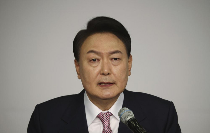 South Korea's president-elect Yoon Suk Yeol speaks during a news conference at the National Assembly in Seoul, South Korea Thursday, March 10, 2022.