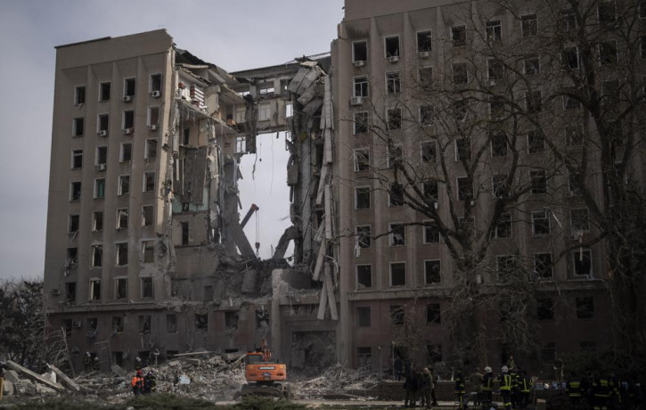 The regional government headquarters of Mykolaiv, Ukraine, following a Russian attack, on Tuesday, March 29, 2022.