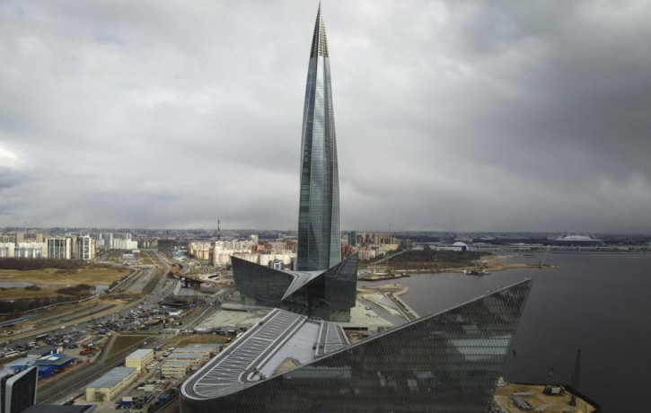 A view of the business tower Lakhta Centre, the headquarters of Russian gas monopoly Gazprom in St. Petersburg, Russia, Wednesday, April 27, 2022.