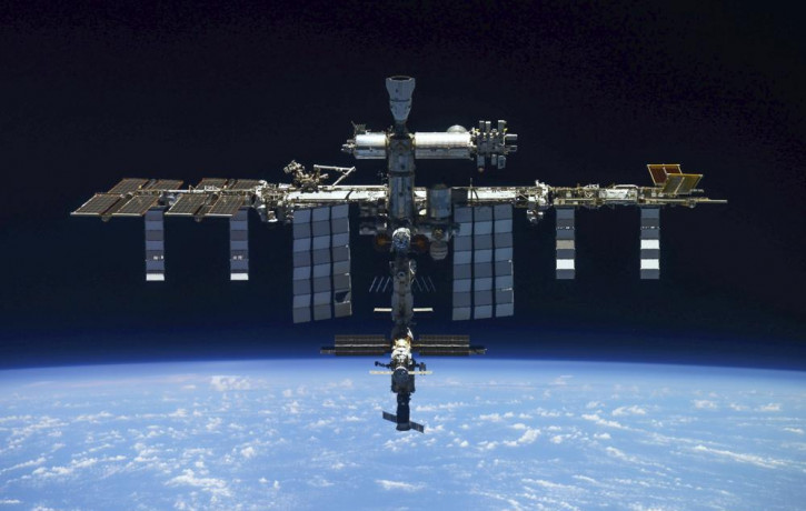 This photo released by Roscosmos Space Agency Press Service shows the International Space Station on March 30, 2022, photographed by the crew of a Russian Soyuz MS-19 spaceship after undockin