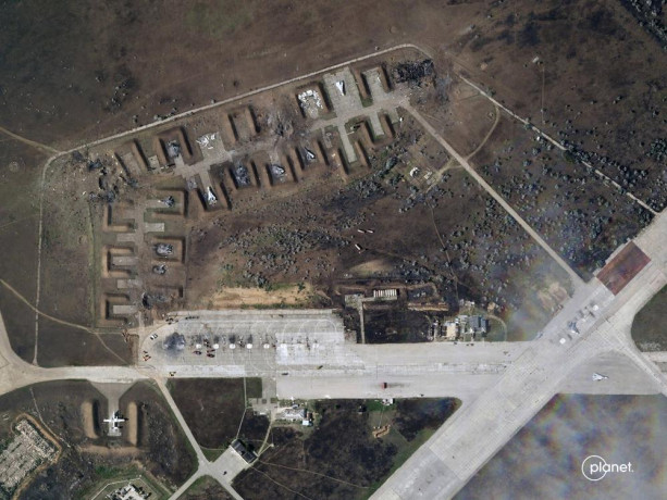 This satellite image provided by Planet Labs PBC shows destroyed Russian aircraft at Saki Air Base after an explosion Tuesday, Aug. 9, 2022, in the Crimean Peninsula, the Black Sea peninsula seized from Ukraine by Russia and annexed in March 2014. AP/RSS 