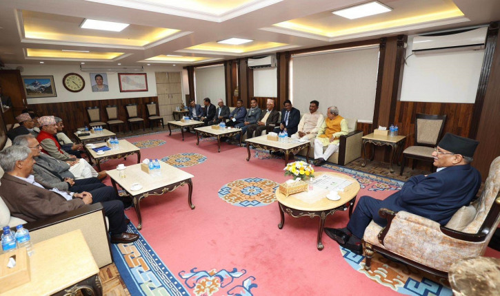 Eight-party meeting at Baluwatar, Kathmandu on March 5. (Photo: Prime Minister's Secretariat)