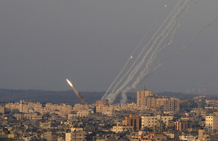 Rockets are launched from the Gaza Strip towards Israel, in Gaza City, Sunday, Aug. 7, 2022. AP/RSS Photo