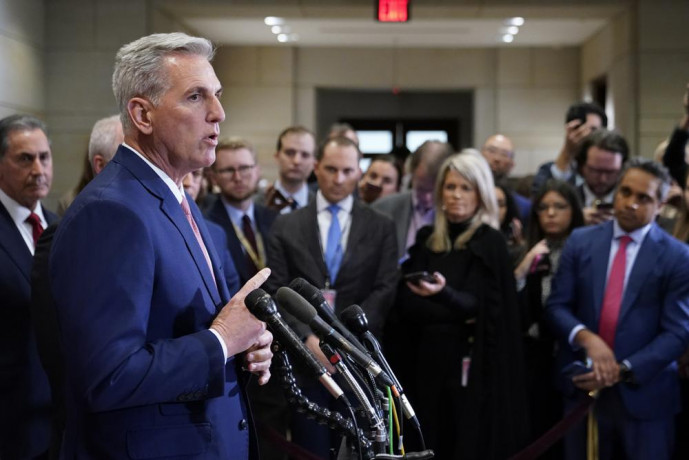 House Minority Leader Kevin McCarthy of Calif., speaks with journalists after winning the House Speaker nomination at a House Republican leadership meeting, Tuesday, Nov. 15, 2022, on Capitol Hill in Washington. AP/RSS Photo