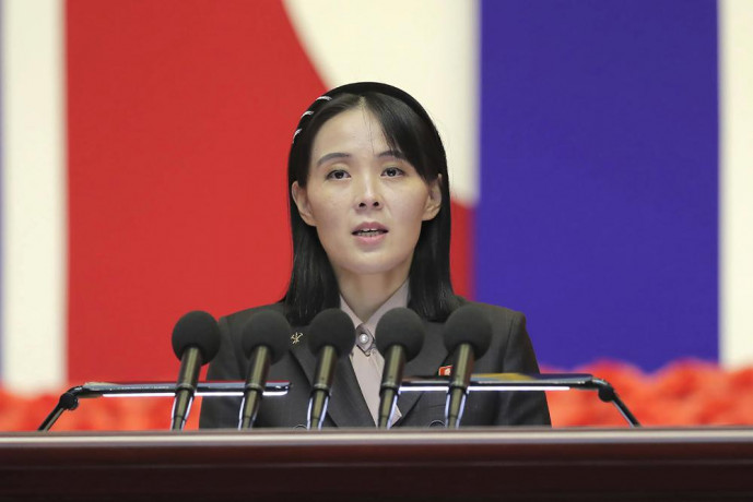 This photo provided on Aug. 14, 2022, by the North Korean government, Kim Yo Jong, sister of North Korean leader Kim Jong Un, delivers a speech during the national meeting against the coronavirus, in Pyongyang, North Korea, on Wednesday, Aug. 10, 2022. AP/RSS Photo