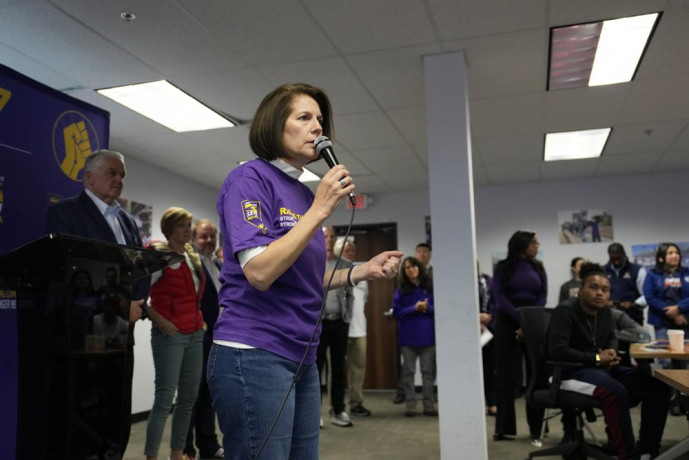 Sen. Catherine Cortez Masto, D-Nev., speaks at a campaign event Tuesday, Nov. 8, 2022, in Las Vegas. AP/RSS Photo