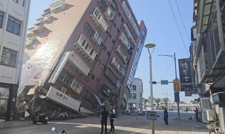 In this image taken from a video footage run by TVBS, a partially collapsed building is seen in Hualien, eastern Taiwan, April 3, 2024.  AP/RSS Photo