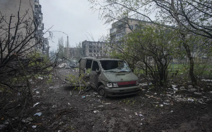 A general view of Bakhmut, the site of heavy battles with Russian troops in the Donetsk region, Ukraine, Friday, April 21, 2023. AP/RSS Photo