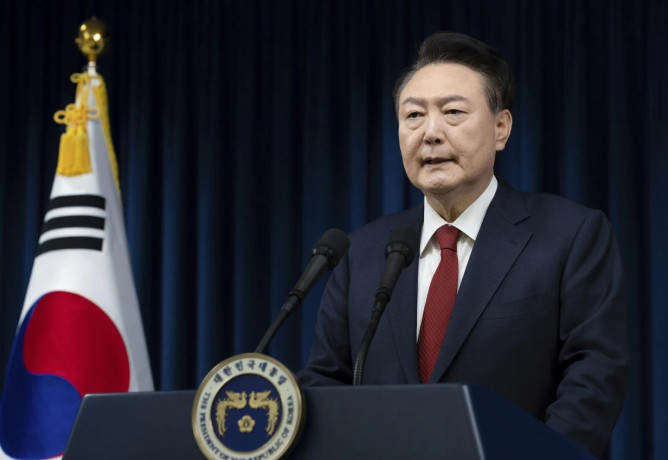 FILE - South Korean President Yoon Suk Yeol speaks at the presidential office in Seoul, South Korea, Saturday, Dec. 7, 2024. (AP)