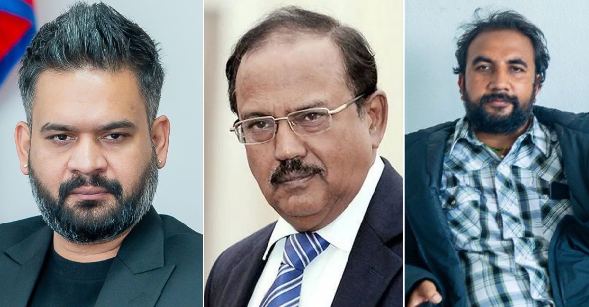 (From left) Prime Minister Balen Shah, India's National Security Advisor Ajit Doval, and PM Shah's Chief Advisor Kumar Byanjankar