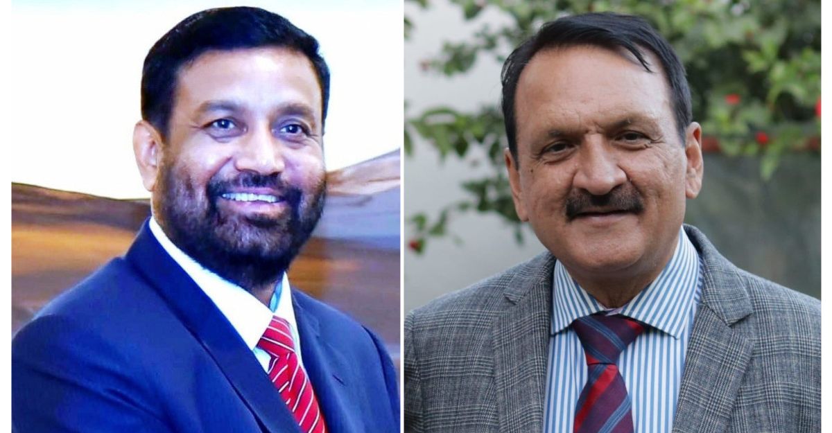 FILE – Bimalendra Nidhi (left) and Prakash Sharan Mahat