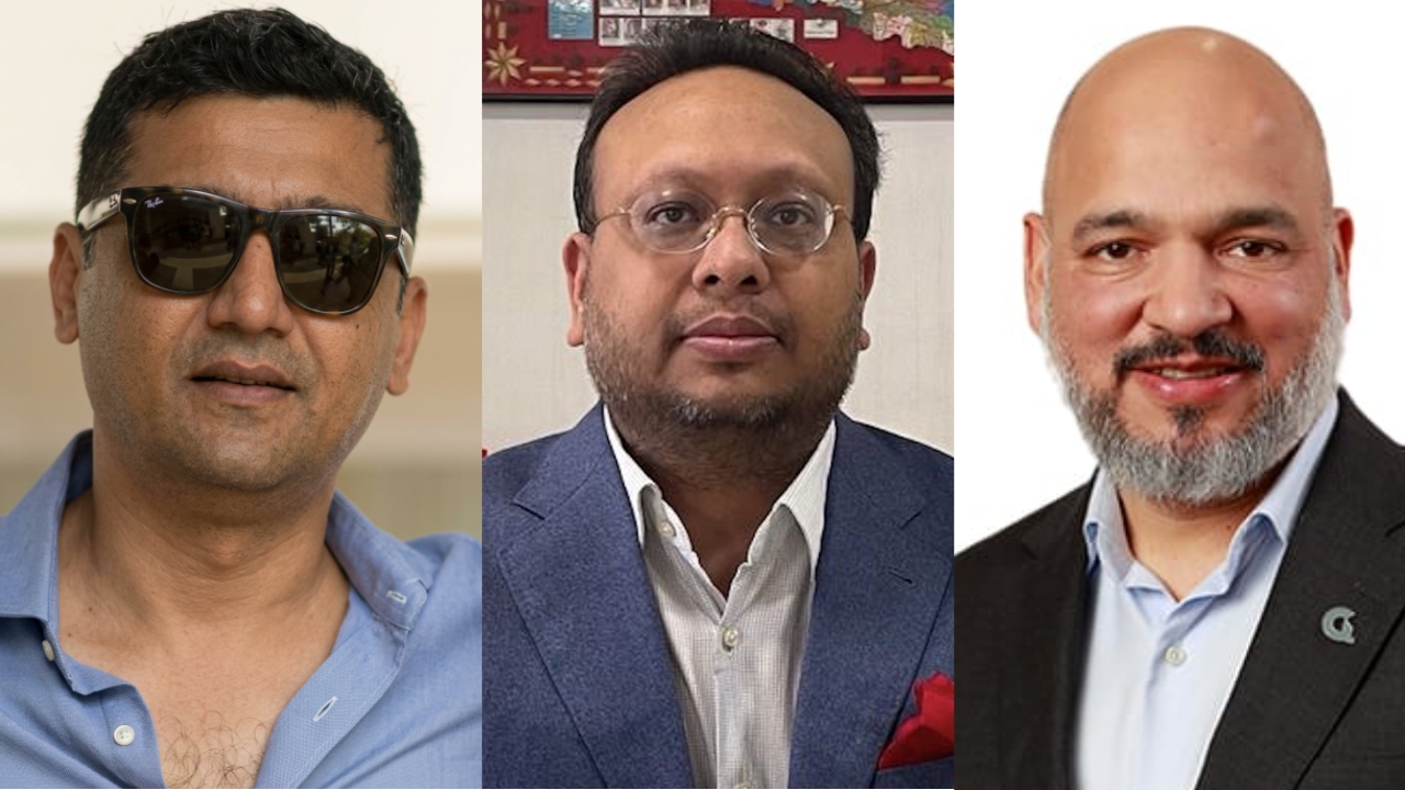 FILE - (From left) Deepak Bhatta, Sulav Agrawal, and Shekhar Golchha