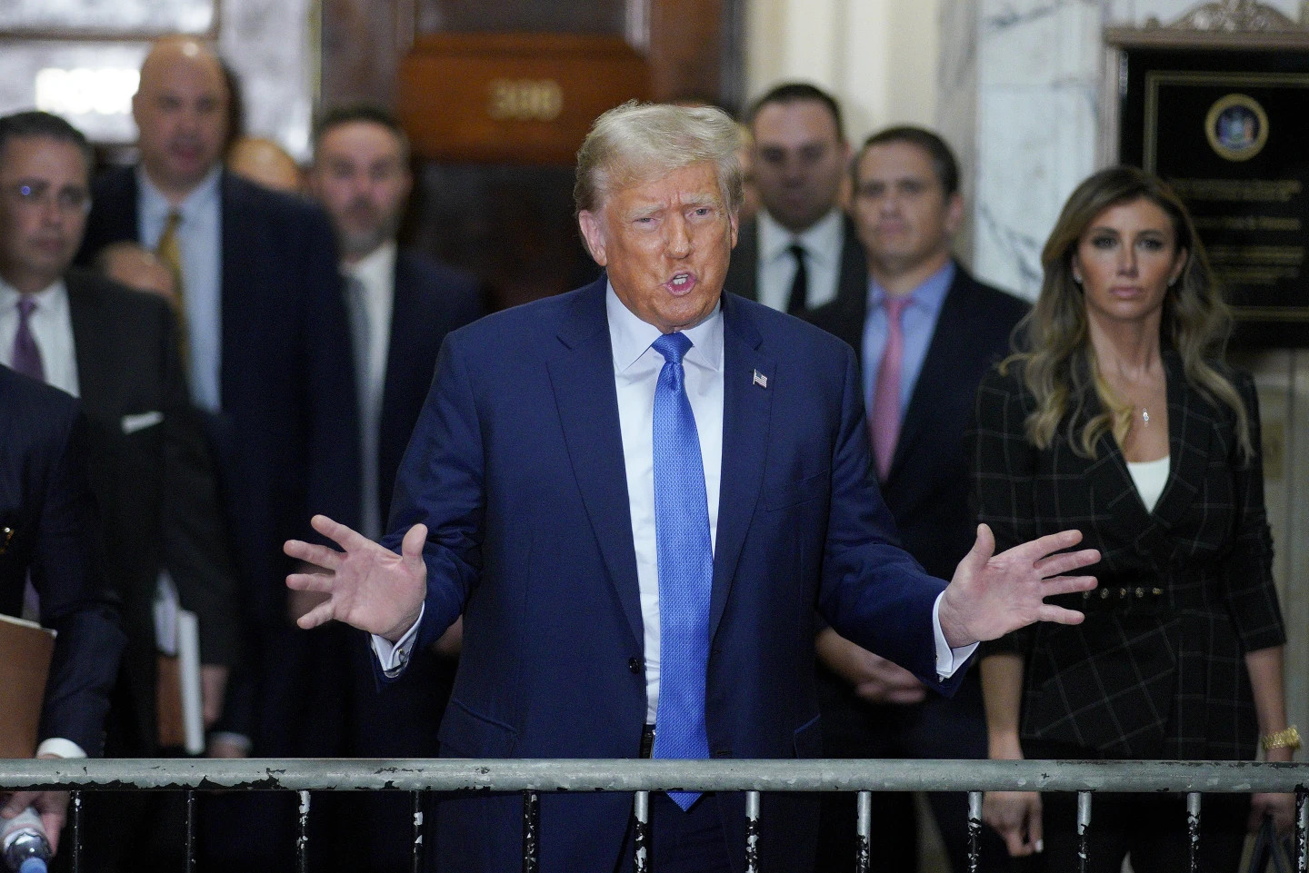 Former President Donald Trump speaks outside the courtroom after testifying at New York Supreme Court, Monday, Nov. 6, 2023, in New York. (AP/RSS Photo)