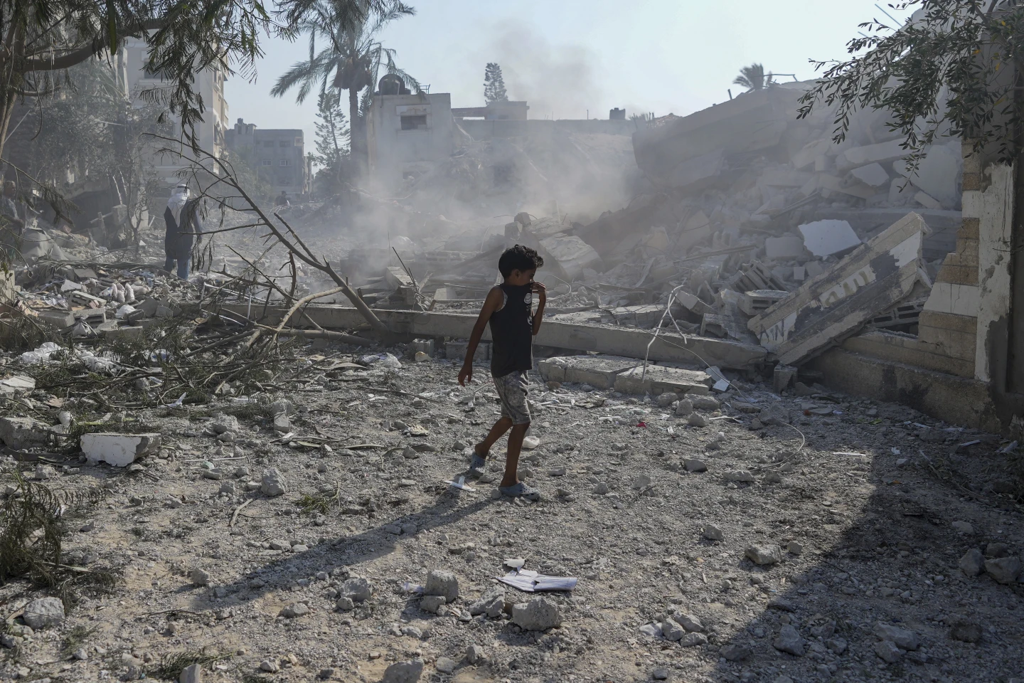 Dozens of people including seven children were killed Saturday after an Israeli strike hit a private school in Deir al-Balah where displaced Palestinians were taking refuge.  AP/RSS Photo