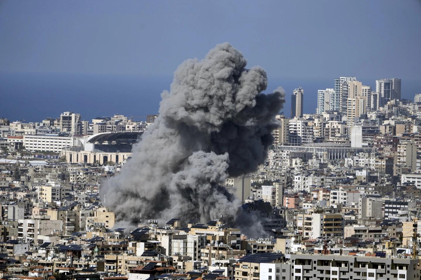 Smoke rises after an Israeli airstrike on Dahiyeh, in the southern suburb of Beirut, Lebanon, Tuesday, Nov. 12, 2024. (AP Photo)