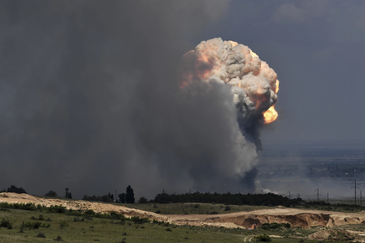 A plume of smoke over a Russian ammunition depot in Crimea on Wednesday. AP/RSS Photo