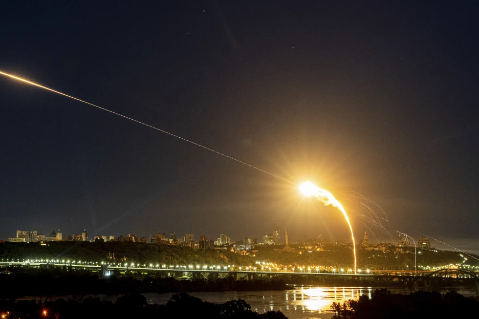 Ukrainian air defense intercepts a Shahed drone mid-air in the third Russia aerial attack on the capital in the last 24 hours in Kyiv, Ukraine, on May 30, 2023.  AP/RSS Photo