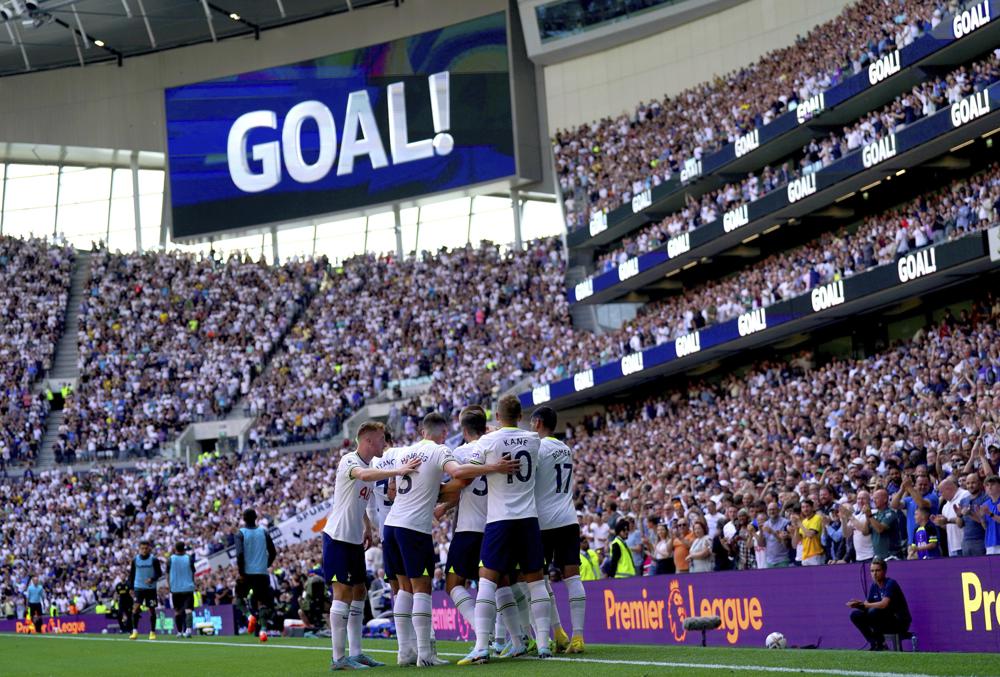 Tottenham Hotspur's Eric Dier celebrates with his teammates after scoring their side's second goal of the game during the EPL match with Southampton at Tottenham Hotspur Stadium, London, Saturday Aug. 6, 2022. AP/RSS Photo